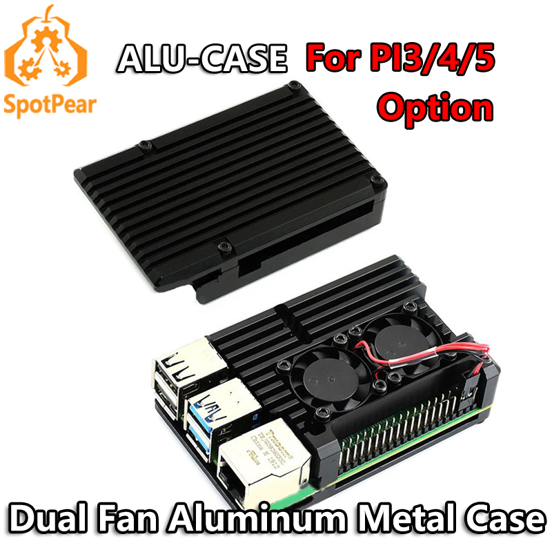 Pi 4 Case - 라즈베리 파이5/4/3용 듀얼 팬 알루미늄 메탈