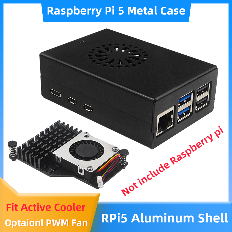 라즈베리 파이 5 알루미늄 합금 케이스 검정색 금속 쉘 - Pi Power Supply 리뷰 및 가격